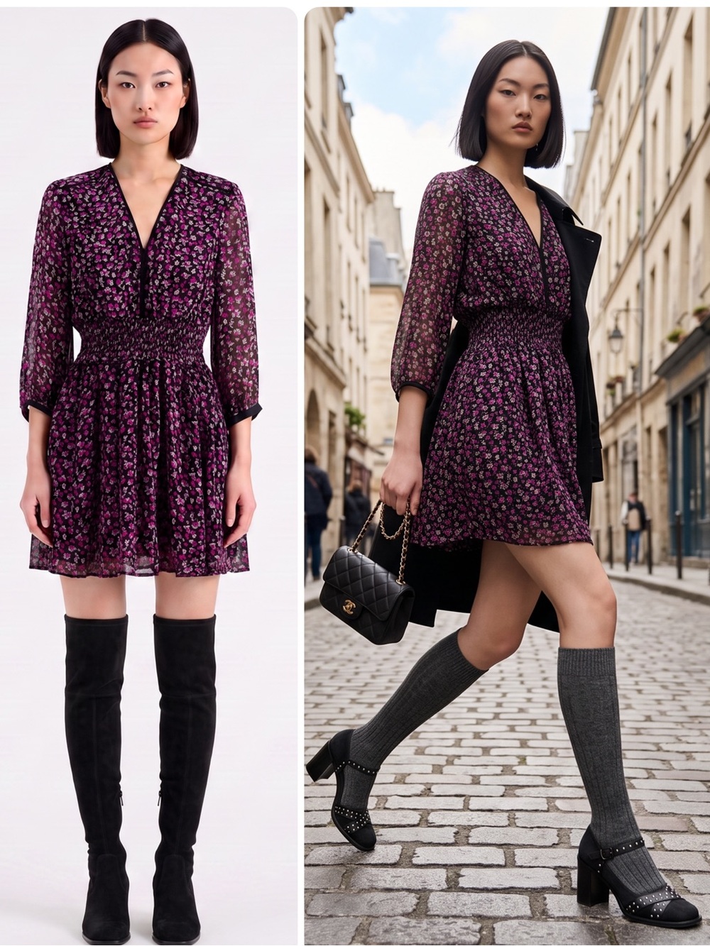 The Kooples Mini Bouquet Viscose V-Neck Floral Print Mini Dress NWT $375